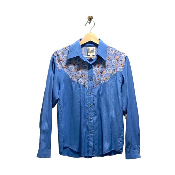 Desert West Button Down Western Shirt Blue Size XS Vintage Retro Festival Rodeo - Picture 2 of 13